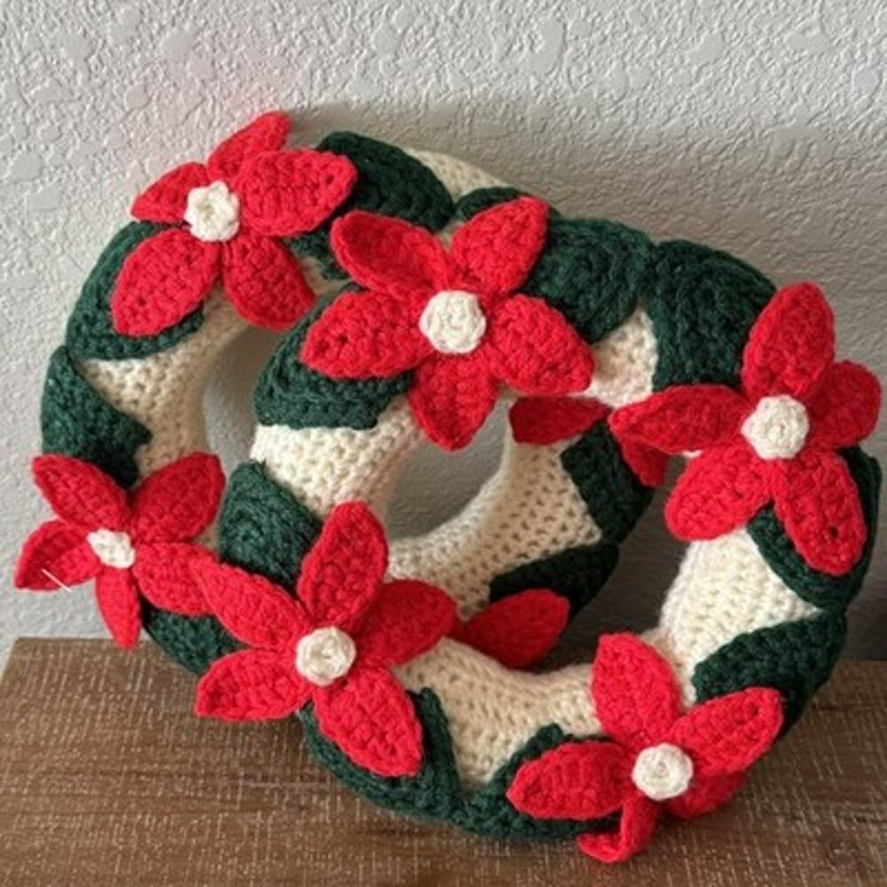 Vintage Hand Made Crochet Christmas Wreath Kitsch Cottage Core Nostalgia